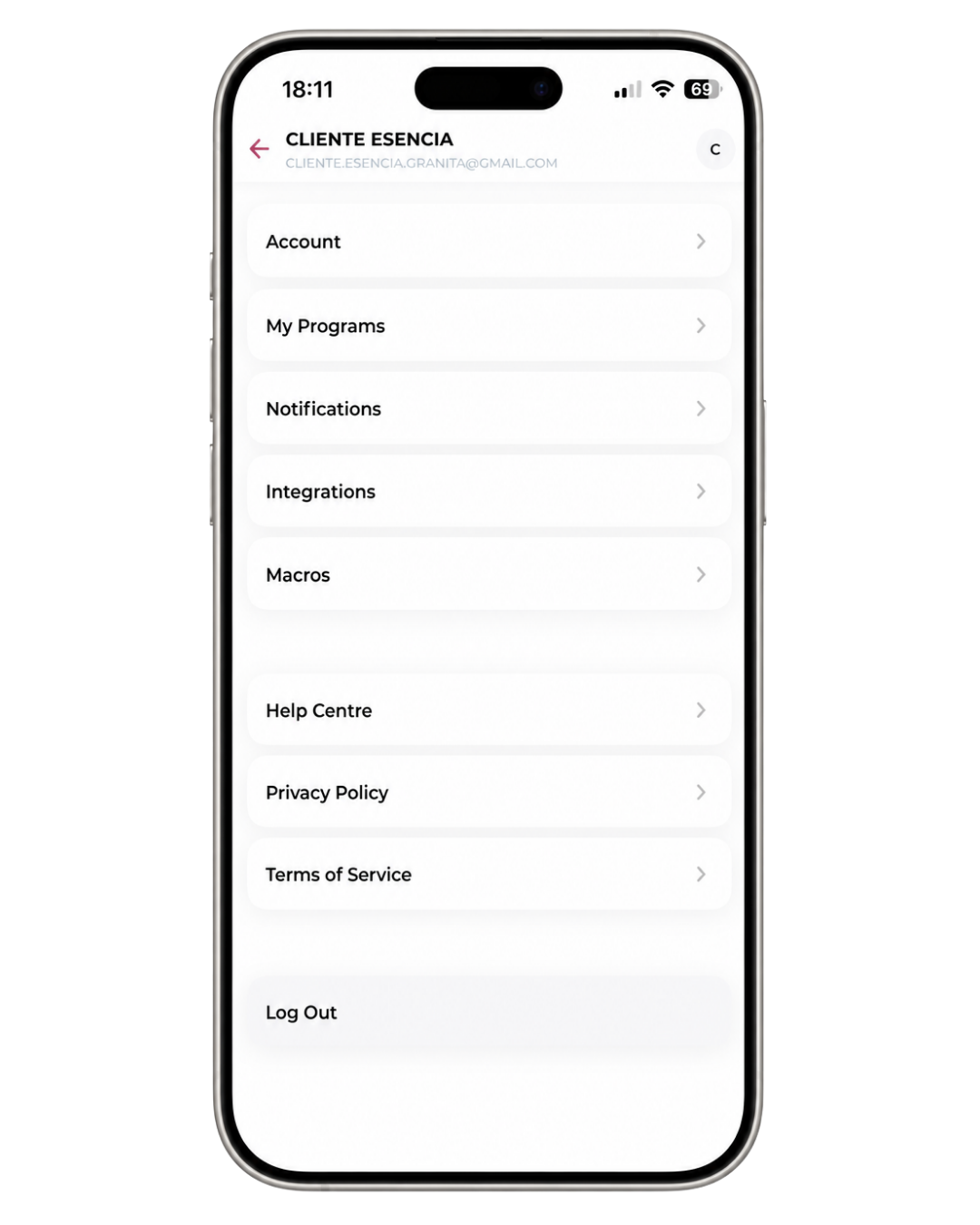 Perfil y menú de la app